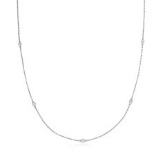 Ross-Simons - .50ct t. w. Bezel-Set Diamond Station Necklace in Silver. 36". A perfect choice for delicate layering, this necklace is a must-have foundation piece for your collection. Bezel-set .50 ct. t. w. round brilliant-cut diamonds are delicately stationed on a polished sterling silver cable chain. Lobster clasp, diamond station necklace. Diamond birthstones are the perfect gift for April birthdays. Black Velvet Choker Necklace, Diamond Cluster Earrings, Diamond Evil Eye, Diamond Bows, Diamond Birthstone, Diamond Necklace Set, Gold Bead Necklace, Necklace Diamond, Bezel Set Diamond