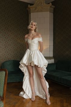 Vintage corset with short sleeves and ballon skirt wedding gown for stylish bride. Soft satin, delicate drape, perfect fitting- is the best look for a luxury wedding. Name: Katarina Color: ivory Bodice: 2 layers of soft satin Skirt: satin, lining Train: 20 cm Sizes: - Standard size considers one of 2 height options - standard, tall - Made-to-measure dress is sewn by individual bride's measurements Returns and exchanges: - Standard size dresses are returnable - Custom and made to brides' measurements orders are not returnable If you have any questions, please feel free to contact me. 🖤 Follow us on Instagram @rouvell_wedding Corset And Shirt, Shirt Wedding Dress, Corset With Skirt, Wedding Corset, Bridal Corset, Monsieur Madame, Wedding Dresses Corset, Reception Dress, Stylish Wedding