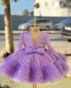 Birthday Frocks, Purple Flower Girl Dress, Flower Girls Dress, Baby Birthday Dress, Long Sleeve Ball Gowns, Baby Party Dress, Cloth Design, Kids Party Dresses