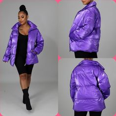 This Shine Bomber Jacket Features, A Non-Stretch Fabric, Mock Neckline, Long Sleeves, Side Jackets, Underlined, Finished With Front Zipper Closure. 100% Nylon Hand Wash Cold Water Do Not Bleach Purple Outerwear For Cold Weather In Spring, Trendy Purple Outerwear, Purple Long Sleeve Outerwear For Cold Weather, Long Sleeve Purple Outerwear For Cold Weather, Casual Purple Puffer Jacket For Fall, Purple Puffer Jacket For Fall And Cold Weather, Purple Puffer Jacket For Fall, Casual Purple Puffer Jacket With Long Sleeves, Purple Puffer Jacket For Winter