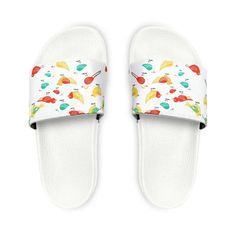 Colorful Birds Youth Slide Sandals: Splash Into Summer!Dive into summer with our Colorful Birds Youth PU Slide Sandals! These trendy slide sandals are perfect for kids who love to play and explore during the sunny summer months. Designed for durability and a pop of color, these sandals are a must-have for any young fashionista.Featuring tough PU outsoles and soft neoprene and polyester straps, these sandals are built to last through all your child's adventures. The edge-to-edge strap ensures a s Birds Print, Kids Slide, Colorful Birds, Sandals Brands, How To Show Love, Summer Months, Summer Heat, Bird Prints, Bold Fashion