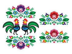 roosters and flowers are depicted in this embroidery pattern, which has been designed by person