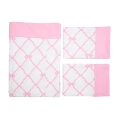 three pieces of pink and white quilting on top of each other