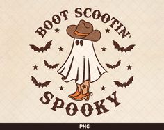 an image of a halloween costume with boots and bats on the background that says boot scooter spooky