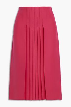 Skirt crepe silk and wool-blend topstitching pleated concealed hook and zip fastening at side non-stretchy fabric mid-weight fabric dry clean made in italy | Valentino Pleated silk and wool-blend crepe skirt Silk Pleated Skirt, Noble Lady, Crepe Skirt, Valentino Clothing, Crepe Skirts, Ink Clothes, Wardrobe Outfits, Pink Skirt, Knitwear Tops