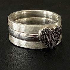 Fingerprint Stacking Rings Sterling Silver Custom | Etsy Fingerprint Ring, Rings Sterling Silver, Mother Jewelry, Memorial Gifts, Copper Jewelry, Jewellery Display