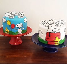 two cakes decorated to look like cartoon characters