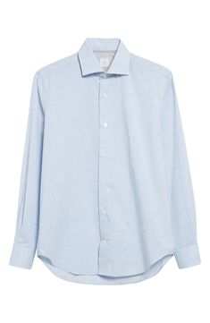 This lightweight Italian-made shirt with a cutaway collar is tailored from a textural blend of cotton and linen, making it perfect for warm-weather wear. Front button closure Cutaway collar Long sleeves with button cuffs 55% cotton, 45% linen Dry clean Made in Italy Designer Clothing Light Blue Cotton Dress Shirt With Button Closure, Formal Light Blue Button-up Shirt, Washed Blue Cotton Button-up Shirt, Light Blue Linen Button-up Shirt, Light Blue Button-up Dress Shirt, Blue Linen Shirt, Blue Button Up Shirt, Cutaway Collar, Weather Wear