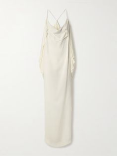 KHAITE Dandora draped silk-gerogette maxi dress | NET-A-PORTER White Silk Crepe Formal Dress, Formal White Silk Crepe Dress, Elegant White Silk Crepe Dress, Flat Dress Shoes, Floral Dresses Short, Dress Flats, Exclusive Dress, Shoe Print, Beauty Accessories