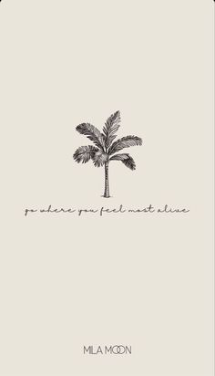 a black and white palm tree with the words, when you feel nothing