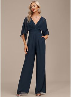 JJ's House Pleated Chiffon V-Neck Fall Spring Summer Winter Jumpsuit/Pantsuit Plus General Jumpsuit/Pantsuit Size Chart Pockets No Leg Slit Belt/Sash V Back Back Zip Sexy Minimalist Beautiful Back Black Tie Simple Dark Navy Height:5.8ft（176cm） Bust:32in（82cm）Waist:2. #JJ's House #Pleated #Chiffon #VNeck #Fall #Spring #Summer #Winter #JumpsuitPantsuit #Plus #General #JumpsuitPantsuitSizeChart #Pockets #NoLegSlit #BeltSash #VBack #BackZip #Sexy #Minimalist #BeautifulBack #BlackTie #Simple #DarkNav Jumpsuit Outfit Wedding, Bride Jumpsuit, Plain Jumpsuits, Wedding Pantsuit, Jersey Evening Dress, Jumpsuit For Wedding Guest, Chiffon Evening Dress, Tulle Evening Dress, Wedding Jumpsuit