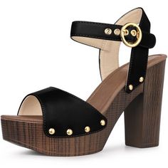 A must-have in every girl's closet! A bold faux-leather platform and block heel lend a striking style to these strappy sandals, which are secured by a buckled ankle strap. Design Details: High Platform Sandals; Round Buckle; Ankle Strap; Block High Heels. Heel Height: 4.7'' (approx 12 cm); Platform Height: 1.6'' (approx 4 cm). Please check your size to make sure the item fits before ordering. Trendy Open Heel Block Heels With Buckle Closure, Trendy Open Heel Block Heels With Buckle, Trendy Block Heels With Buckle Closure And Open Heel, Trendy Block Heels With Buckle Closure, Chunky Platform Ankle Strap Sandals In Faux Leather, Faux Leather Chunky Platform Sandals With Ankle Strap, Trendy Block Heels With Wooden High Heel, Faux Leather Open Toe Heels With Buckle Closure, Faux Leather Sandals With Stacked Block Heel