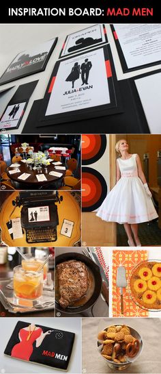 a collage of photos with food and drink on it, including an advertisement for mad men