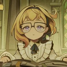 an anime character with glasses reading a book