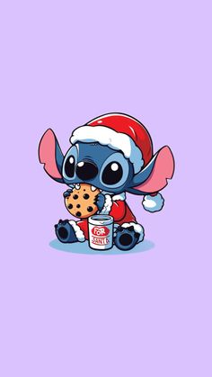 a cartoon character eating a cookie and wearing a santa hat