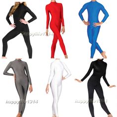 Solid Color Dance Unitard With Thumbholes, Long Sleeve Bodysuit For Dance, Solid Color Long Sleeve Bodysuit For Dance, Long Sleeve Leotard For Dance, Solid Long Sleeve Bodysuit For Dance, Dancewear Leotard With Thumbholes, Fitted Footless Unitard, Fitted Footless Solid Color Unitard, High Stretch Dance Bodysuit With Thumbholes