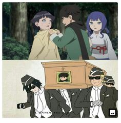 two anime characters one is wearing sunglasses and the other has a box