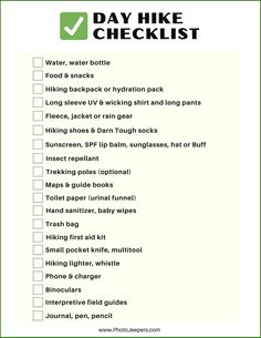 a checklist with the words day hike on it