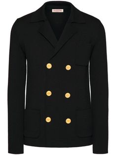 VLogo buttons wool knitted jacket from VALENTINO featuring Valentino Ready To Wear, navy blue, virgin wool, V-neck, notched collar, knitted construction, long sleeves, double-breasted button fastening, logo-embossed buttons, chest patch pocket and straight hem. The full look includes Valentino Garavani accessories.. Valentino Ready To Wear, Navy Blue Cardigan, Blue Cardigan, Knitwear Men, Knitwear Cardigan, Notched Collar, Wool Cardigan, Knit Jacket, Black Cardigan