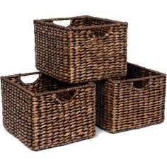 four woven baskets stacked on top of each other