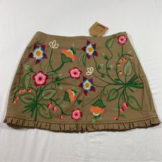 Kori America Mini Skirt Embroidered Boho Small Nwt Floral Bohemian Floral Embroidered Mini Skirt For Spring, Spring Embroidered Cotton Mini Skirt, Spring Embroidered Mini Skirt, Embroidered Cotton Mini Skirt, Bohemian Embroidered Mini Skirt, Small Boho, Embroidered Skirt, Womens Skirt, Mini Skirts