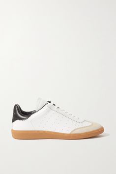 ISABEL MARANT Bryce suede-trimmed perforated leather sneakers Calf Leather Sneakers With Gum Sole And Round Toe, Classic High-top Sneakers With Round Toe And Perforations, Sporty Calf Leather Sneakers With Gum Sole, Classic Tennis Sneakers With Gum Sole, Classic Tennis Sneakers With Contrast Sole, Classic Tennis Sneakers With Round Toe, Bohemian Skirts, Isabel Marant Shoes, Bohemian Skirt