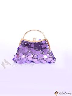 Bird in Bag - Sparkling Decorated Fashionable Evening Bag with Metallic Chain Purple Shoulder Bag For Parties, Trendy Purple Party Bags, Chic Purple Shoulder Bag For Party, Purple Pouch Bag For Party, Purple Party Shoulder Bag With Detachable Handle, Purple Party Bag With Detachable Handle, Trendy Purple Clutch Evening Bag, Purple Party Bags With Detachable Handle, Purple Party Clutch Bag