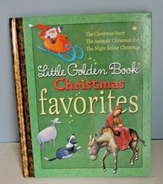 the little golden book christmas favorites is sitting on a shelf next to a stuffed animal