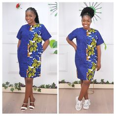 African Print Dress, Blue And Yellow Evening Summer Casual Shift Dress, Ankara Dress, Floral Dress, Nigerian clothing, African dresses This beautifully crafted classy, easy-to-wear shift ankara dress is made with 100% cotton African wax print floral fabric. it is suitable for both formal and informal occasions. Features: - 100% Handmade - Fitted with zipper at the back - Short sleeve - Pocket at both sides - Knee-length - Length of the dress on the model is 38inches Buyers can request customizat Shift Dress Ankara, Short Ankara Dress, Ankara Shift Dress, Nigerian Clothing, Casual Shift Dress, Nigerian Outfits, Shift Dress Casual, Dress Ankara, Cotton Shift Dress