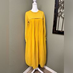 Anthropologie English Factory Marigold Long Sleeve Midi Sweater Dress Size Medium Nwot Perfect Condition, No Flaws Yellow Pleated Dress For Daywear, Gold Long Sleeve Maxi Dress For Fall, Gold Long-sleeved Dress For Work, Gold Long Sleeve Dress For Work, Long Sleeve Gold Dress For Work, Spring Long Sleeve Gold Midi Dress, Gold Long Sleeve Midi Dress For Spring, Long Yellow Dress For Fall, Chic Long Yellow Dress