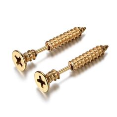 Screw Stainless Steel Fashion Punk Rock Stud Earrings-Earrings-Innovato Design-Gold 2-Innovato Design Luxury Screw Back Jewelry, Wood Inlay Rings, Punk Accessories, Stud Earrings For Men, Studded Nails, Masonic Ring, Wooden Sunglasses, Gothic Rings, Ring Pendant Necklace