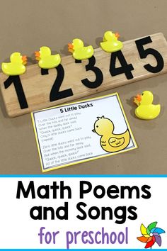 a number line with rubber ducks on it and the words, math poem and song for preschool