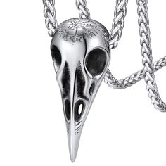 PRICES MAY VARY. 🦅Viking Raven Skull Pendants: To the followers of Mithras, the raven was a symbol of initiation into the deeper mysteries. A sacred talisman to steady the coarse and point the way through life's maelstrom. 🦅Norse Vikings Rune Amulet: Can be used as a guiding talisman or threaded upon your favourite chain or lace and hung as a charm. It is a rebirth, restoration, renewal, transformation, and change. With it, even in the darkest times you always leave to the light. Crow Head, Bird Skull Necklace, Crow Pendant, Raven Skull Necklace, Viking Jewellery, Viking Raven, Raven Necklace, Jewelry Halloween, Skull Pendant Necklace