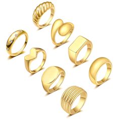 PRICES MAY VARY. 𝐆𝐎𝐋𝐃 𝐂𝐇𝐔𝐍𝐊𝐘 𝐑𝐈𝐍𝐆𝐒: You will get 8pcs gold rings with a combination of various styles such as dome ring, croissant ring, signet ring, open twisted ring, love heart ring, cz inlaid star ring, and layered ring. These thick gold rings for women men are suitable for any occasions, perfect for daily outfit 𝐏𝐑𝐄𝐌𝐈𝐔𝐌 𝐐𝐔𝐀𝐋𝐈𝐓𝐘: The chunky gold ring set made of environmentally friendly alloy, 18k real gold plated. Nickel-free, lead-free, and hypoallergenic. You Gold Chunky Rings, Thick Gold Ring, Thick Ring, Layered Rings, Braided Ring, Gold Ring Sets, Twist Ring, Chunky Rings, Ring Minimalist