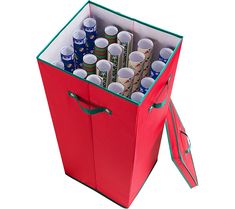 a red cooler filled with lots of drinks