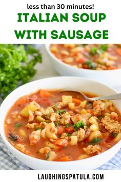 two bowls of italian soup with sausage