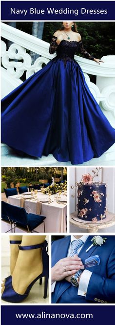 Black And Navy Wedding Dress Blue Satin Ball Gown For Wedding, Royal Blue Wedding Gown With Sweep Train, Royal Blue Evening Dress For Wedding And Prom Season, Elegant Royal Blue Evening Dress For Debutante Ball, Royal Blue Satin Evening Dress For Wedding, Elegant Royal Blue Ball Gown For Debutante Ball, Black And Navy Wedding, Navy Wedding Dress, Wedding Dress For Bride