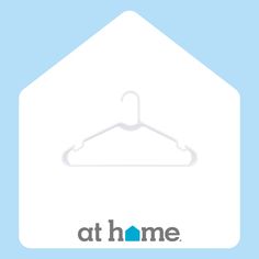 a white hanger with the word at home written on it and an image of a blue background