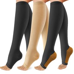 PRICES MAY VARY. 👨‍⚕️20-30mmHg GRADE COMPRESSION - OUIVIAL open toe Compression Socks Offers True Graduated Compression To Provide Therapeutic Pressure As It Helps To Decrease In Leg Fatigue, Aching Feet, And Swollen Ankles.They are the best choice for women and men.These knee high compression stockings are suitable for reducing fatigue, soreness, and preventing injuries, cramping, swelling and helping in muscle recovery and varicose veins.Say goodbye to pain and start now ! 👨‍⚕️ WHY DO TORTUR Swollen Ankles, Leg Cramps, Compression Stockings, Socks For Women, Muscle Recovery, Compression Socks, Blood Circulation, Beauty Videos, Aloe Vera