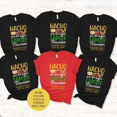 Super cute family reunion shirts-Great for a Fiesta Theme Event or just for fun!  Shirts are sold separately. Change the Family name and add/remove the date if you wish.  Need a different design? Send me a message and I will work with you to get the design you want.  Color may vary slightly due to computer monitors.  These shirts are DTG printed where the ink soaks into the fibers, not vinyl.  SHIRT SIZING See size charts for adult, youth and toddler sizing. HOW TO ORDER: 1. Please select the sh Family Reunion Outfit, Loteria Shirts, Family Reunion Shirt, Family Reunion Shirts, Reunion Shirts, Fun Shirts, Fiesta Theme, Johnson Family, Cute Family