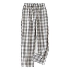 Color: Light Gray, Size: L Grey Plaid Pajama Pants, Cotton Sleepwear Trousers With Elastic Waistband, Casual Sleepwear Straight Pants For Pajama Party, Relaxed Fit Wide Leg Sleepwear For Pajama Party, Casual Summer Sleepwear Trousers, Trousers Sleepwear With Pockets For Loungewear, Sleepwear Trousers With Pockets For Loungewear, Casual Sleepwear Trousers With Elastic Waistband, Casual Sleepwear With Relaxed Fit Trousers