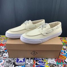 These Shoes Are Brand New With Box And Tags All Included. They Will Be Shipped Inside The Original Box Inside Of A Usps Post Box For Maximum Protection. Sizes: 12 Mens -Sold- 11 Mens -Sold- 10.5 Mens 10 Mens 9.5 Mens 9 Mens 11-22 Bp23 Casual Cream Canvas Shoes For Streetwear, White Lace-up Casual Boat Shoes, Casual White Lace-up Boat Shoes, White Boat Shoes With Rubber Sole And Round Toe, White Boat Shoes With Rubber Sole, White Round Toe Boat Shoes With Rubber Sole, Casual Beige Slip-on Boat Shoes, Casual Low-top Boat Shoes With White Sole, White Slip-on Casual Boat Shoes