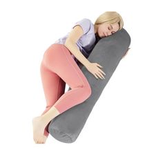 a woman is laying on an inflatable pillow