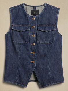 Aria Italian Denim Vest | Banana Republic Denim Waistcoat, The Gap, Fashion Sketches, Denim Vest, Dark Denim, Fashion Details, Fashion Inspo Outfits, Banana Republic, Personal Style