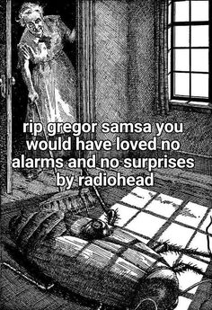 an image of a bed with the caption rip george samson you would have loved no alarmists and no surprises by radiohead