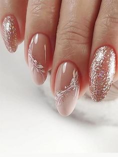 Rose Gold Collar ABS Plants Color Nails Embellished Beauty Tools Bridal Nails Designs, Square Nail, Fancy Nails Designs, Valentine Nails, Almond Nail, Nail Art Wedding, Bride Nails, Pink Nail, Bridal Nails