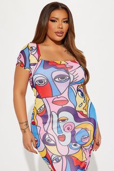 Available In Multi Color. Mesh Midi Dress Short Sleeves Square Neckline Stretch Length = 44" Disclaimer Print Placement May Vary Body: 95% Polyester 5% Spandex Lining: 100% Polyester Imported | Jenna Portrait Mesh Midi Dress size XL by Fashion Nova Beach Mini Dress With Graphic Print, Spring Graphic Print Mini Dress For Beach, Spring Beach Mini Dress With Graphic Print, Casual Multicolor Mini Dress With Square Neck, Multicolor Printed Bodycon Mini Dress, Summer Beach Mini Dress With Graphic Print, Fitted Graphic Print Dress For Vacation, Spring Multicolor Printed Bodycon Dress, Multicolor Fitted Square Neck Dress