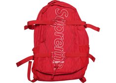 Check out the Supreme Backpack (FW18) Red available on StockX Comme Des Garcons Jacket, Supreme Backpack, Fall Board, Supreme Bape, Supreme Accessories, Supreme Bag, Red Backpack, Fresh Outfits, Carry On Suitcase