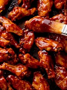 chicken wings with bbq sauce in a baking pan