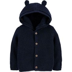 Knit Suits, Navy Cardigan, Carters Baby Boys, Knitted Hood, Chunky Knit Cardigan, Cardigan Outfits, Carters Baby, Hooded Cardigan, Cotton Cardigan